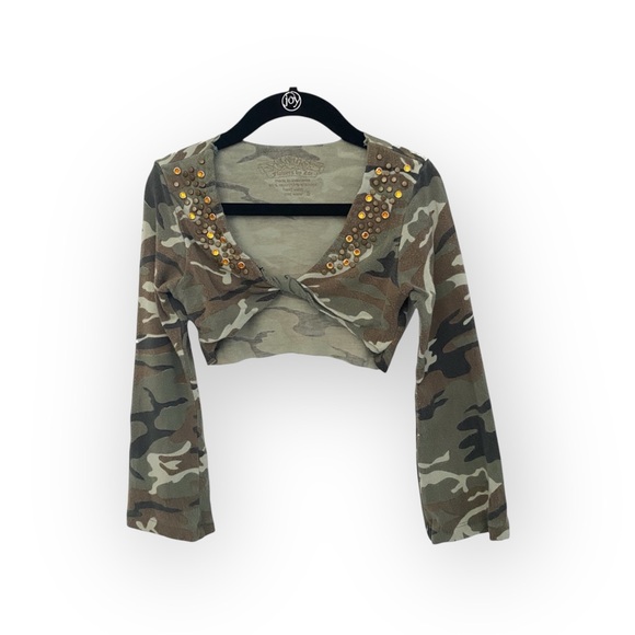 Flowers by Zoe ꕥ Camo Print Crystal Shrug Jacket Top ꕥ Army Green Camo ꕥ 5 5T - Picture 13 of 16